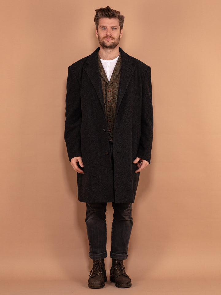 Vintage 90's Men Wool Blend Coat in Dark Grey - NorthernGrip