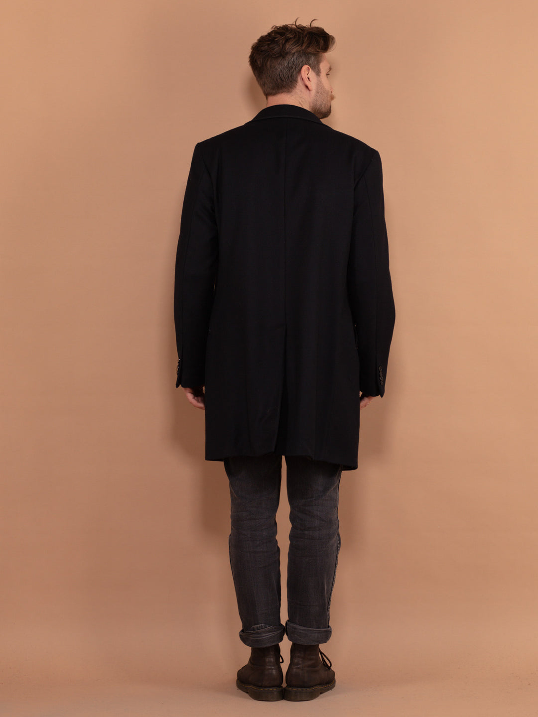 Vintage 90's Men Wool Blend Coat in Navy Blue - NorthernGrip