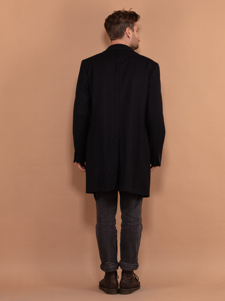 Vintage 90's Men Wool Blend Coat in Navy Blue - NorthernGrip