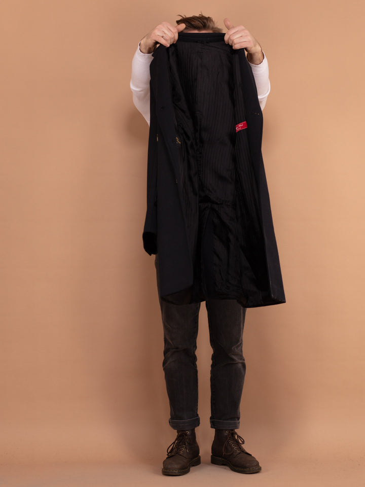 Vintage 90's Men Wool Blend Coat in Navy Blue - NorthernGrip