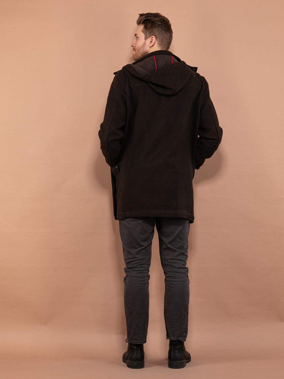 Vintage 90's Men Wool Blend Duffle Coat in Brown - NorthernGrip