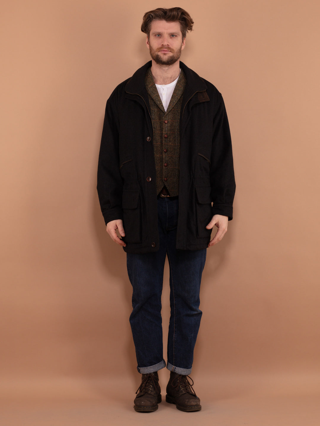 Vintage 90's Men Wool Blend Parka Coat in Gray - NorthernGrip