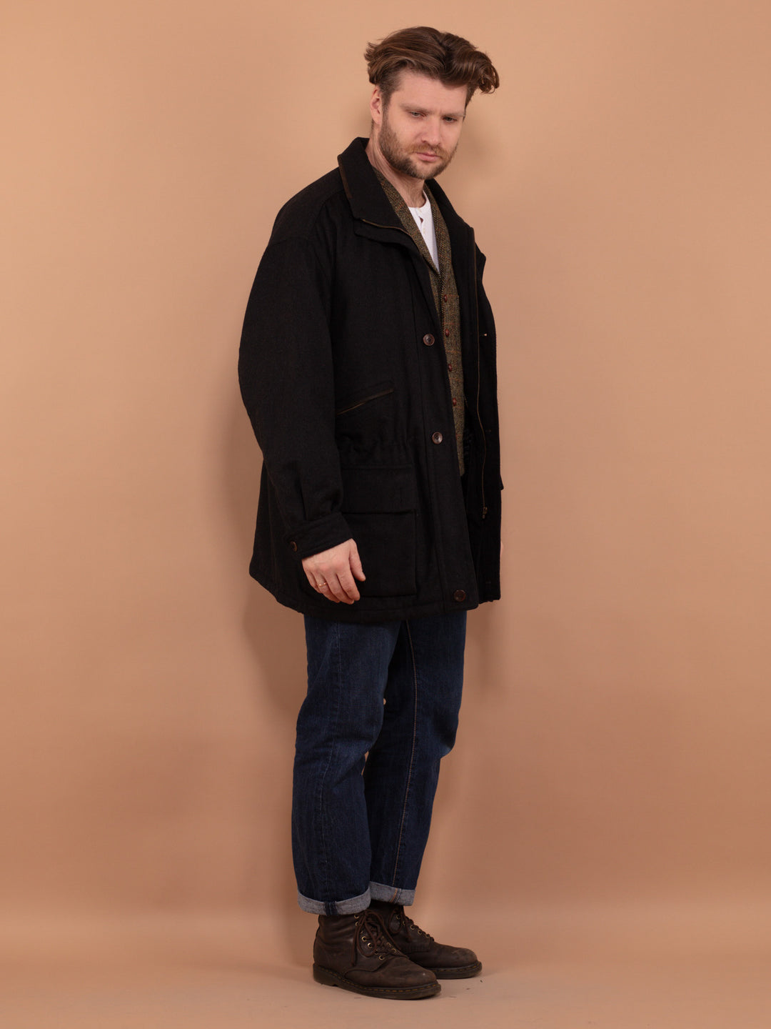 Vintage 90's Men Wool Blend Parka Coat in Gray - NorthernGrip