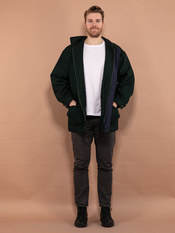 Vintage 90's Men Wool Blend Parka Coat in Green - NorthernGrip