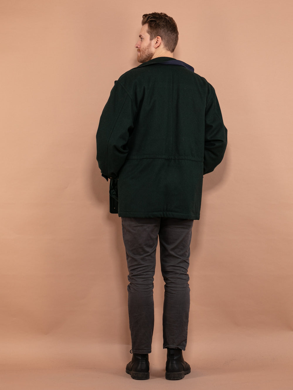 Vintage 90's Men Wool Blend Parka Coat in Green - NorthernGrip