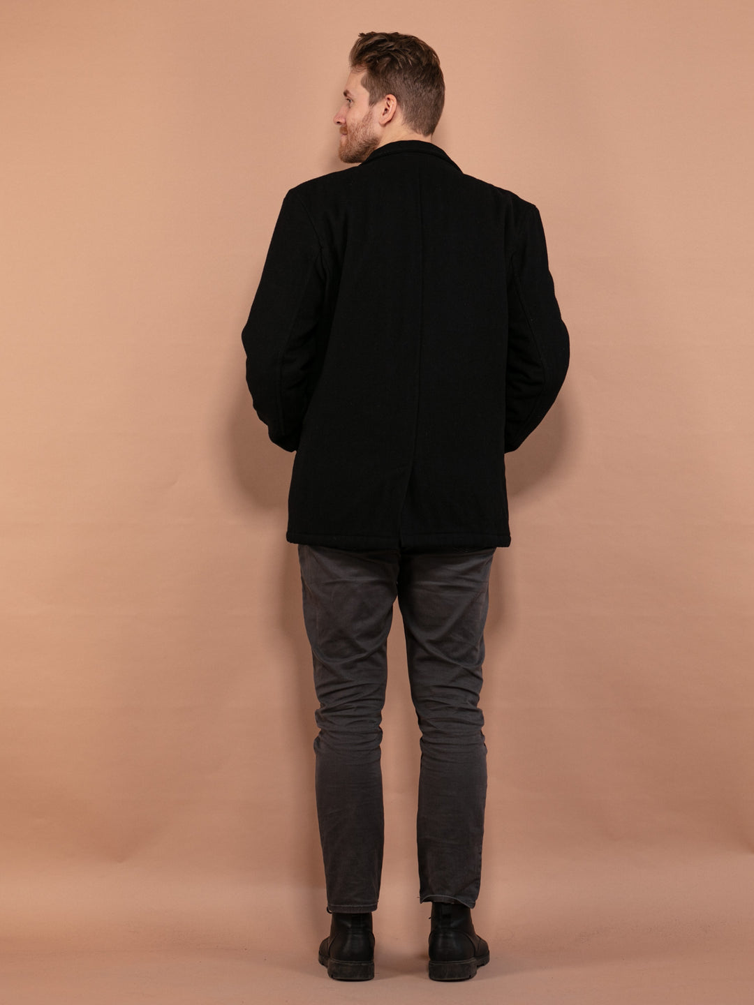 Vintage 90's Men Wool Blend Peacoat in Black - NorthernGrip