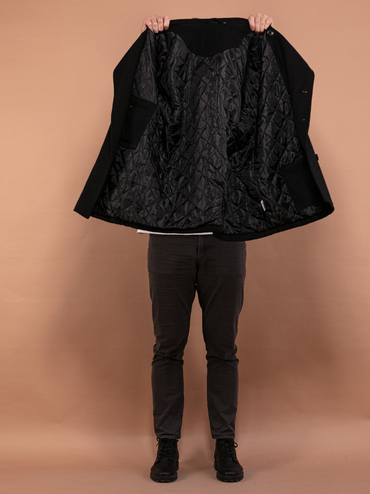 Vintage 90's Men Wool Blend Peacoat in Black - NorthernGrip