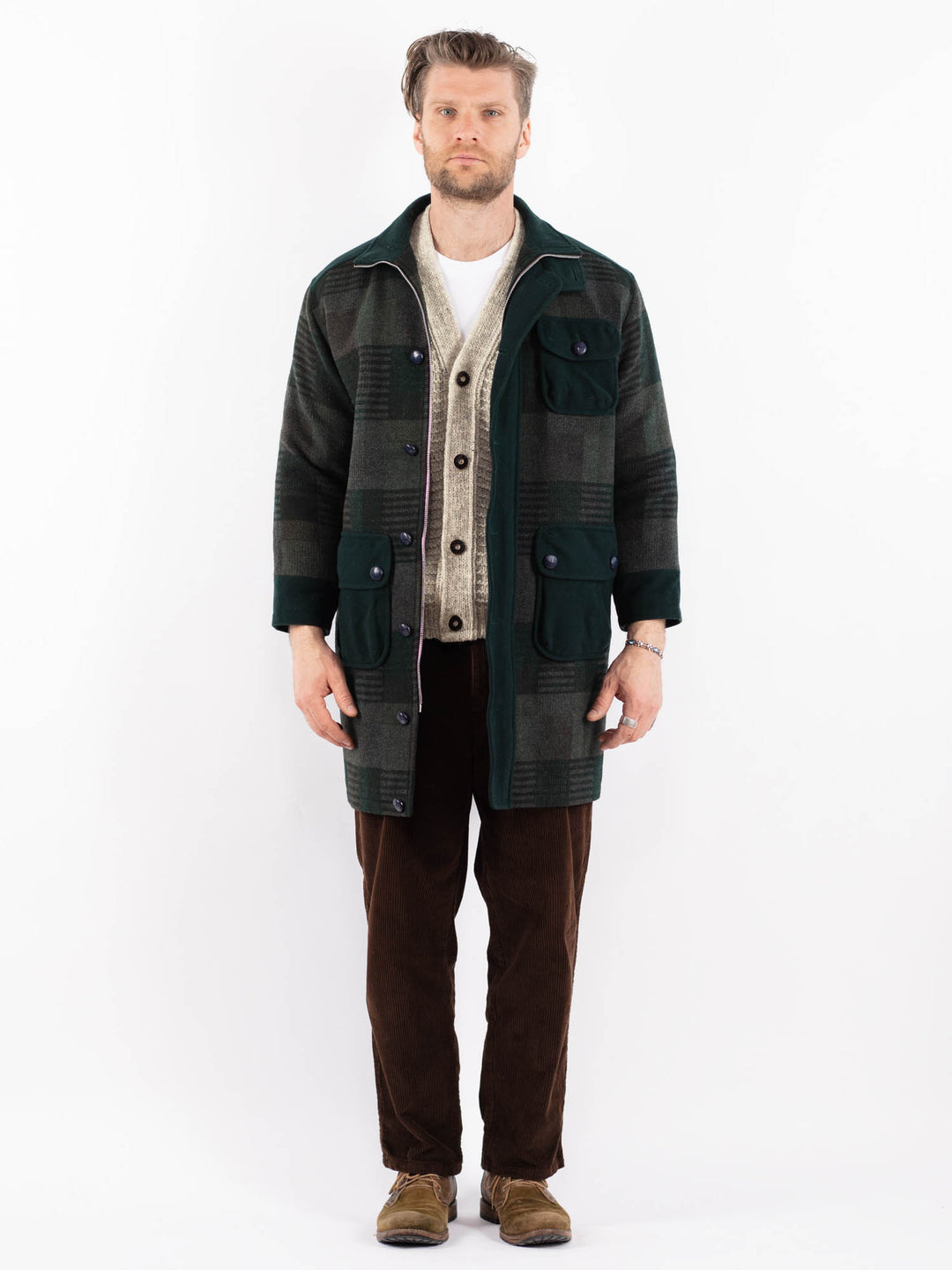 Vintage 90's Men Wool Blend Coat in GreenZ1626