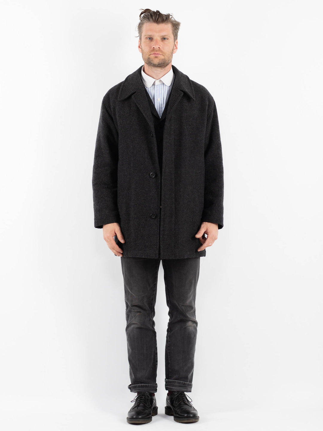 Vintage 90's Men Wool Blend Coat in GrayZ1766