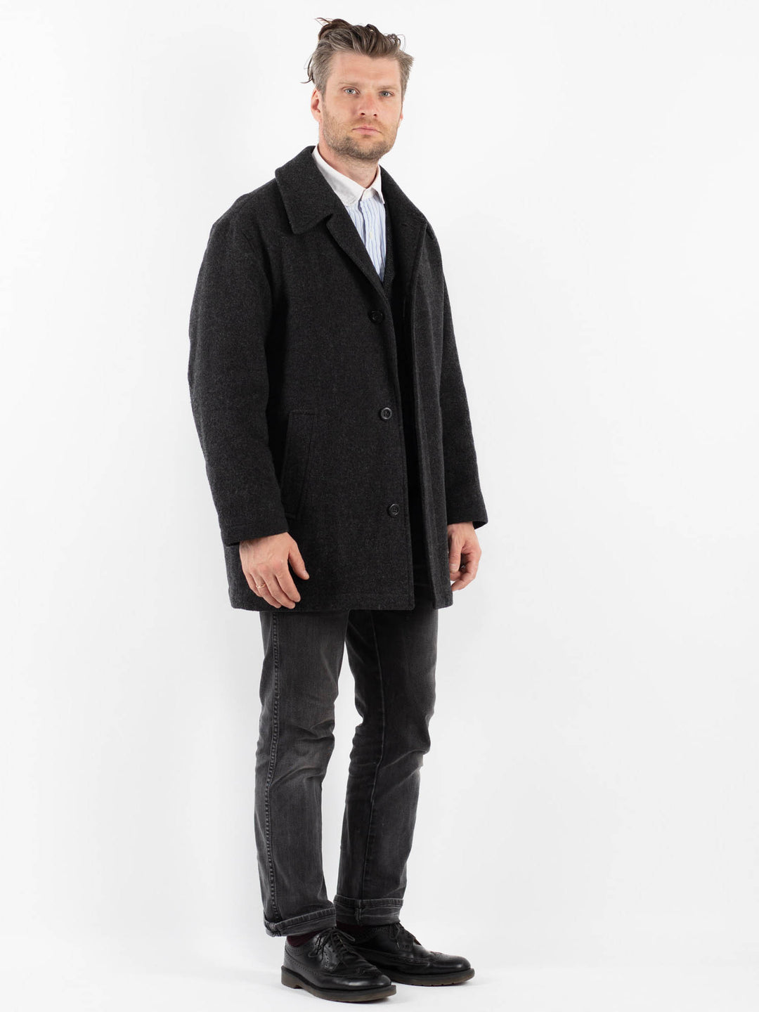 Vintage 90's Men Wool Blend Coat in GrayZ1766