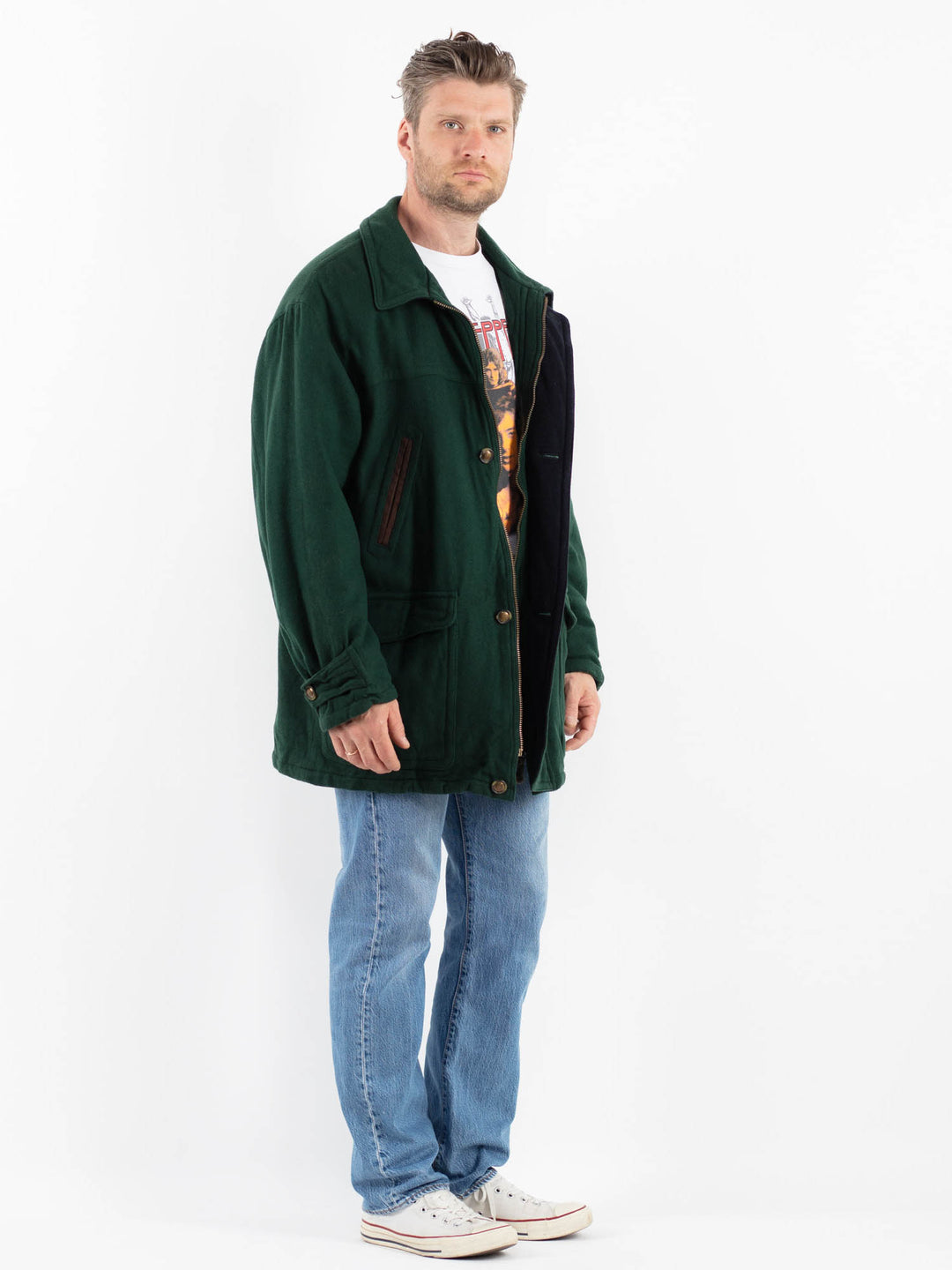 Vintage 90's Men Wool Blend Jacket in GreenZ1774