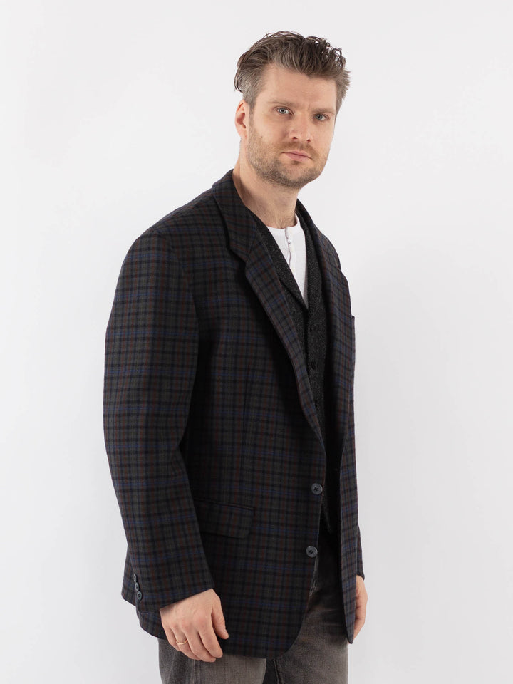 Vintage 90's Men Wool Blazer Jacket in Blue