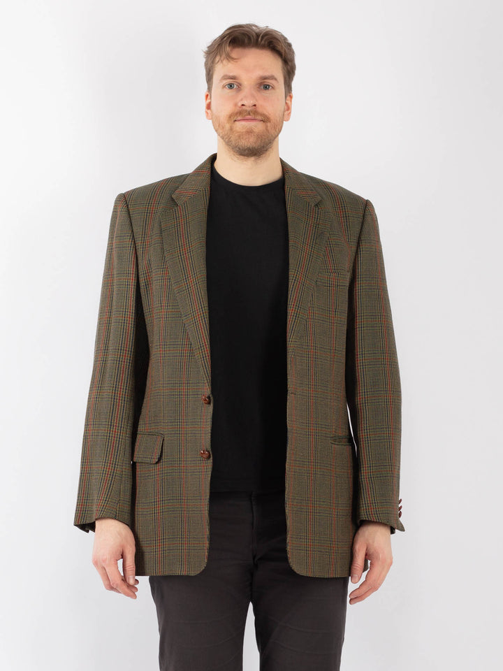 Vintage 90's Men Wool Blazer Jacket in Green