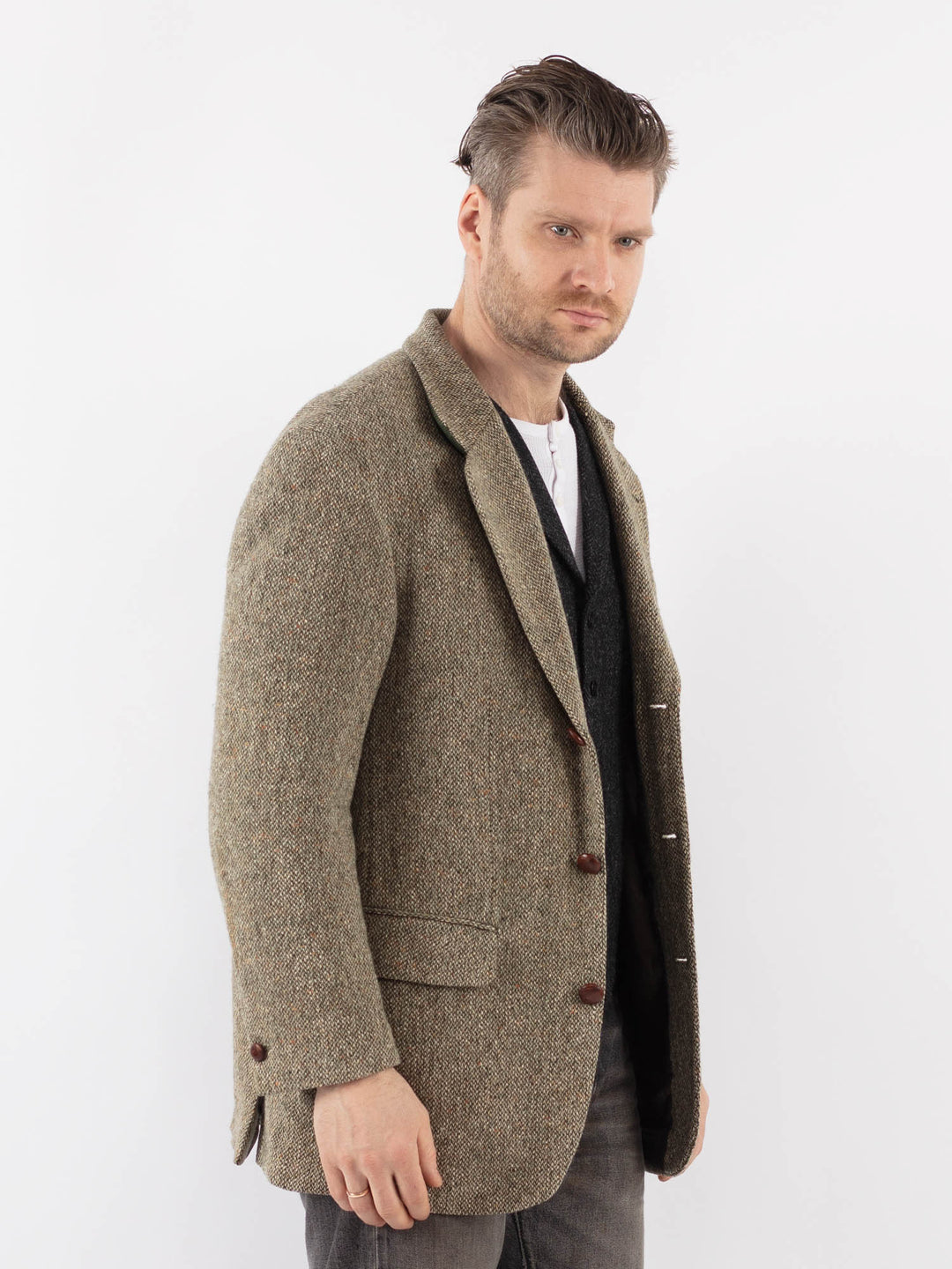 Vintage 90's Men Wool Blend Blazer Jacket in Light Green