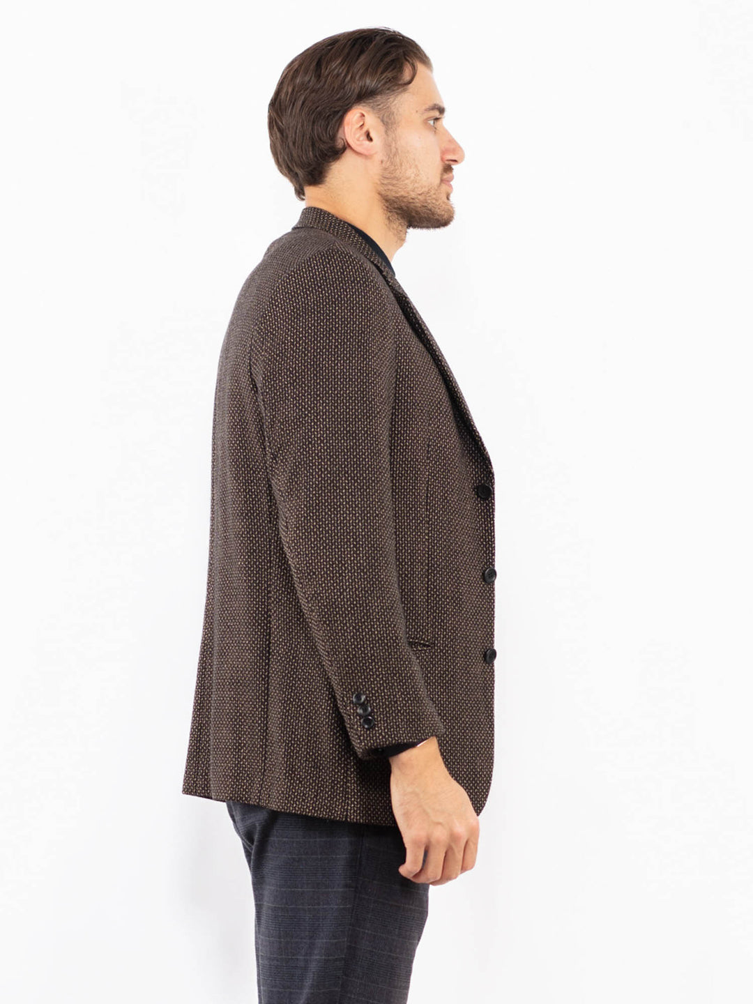 Vintage 90's Men Wool Blend Blazer Jacket in BrownZ2422