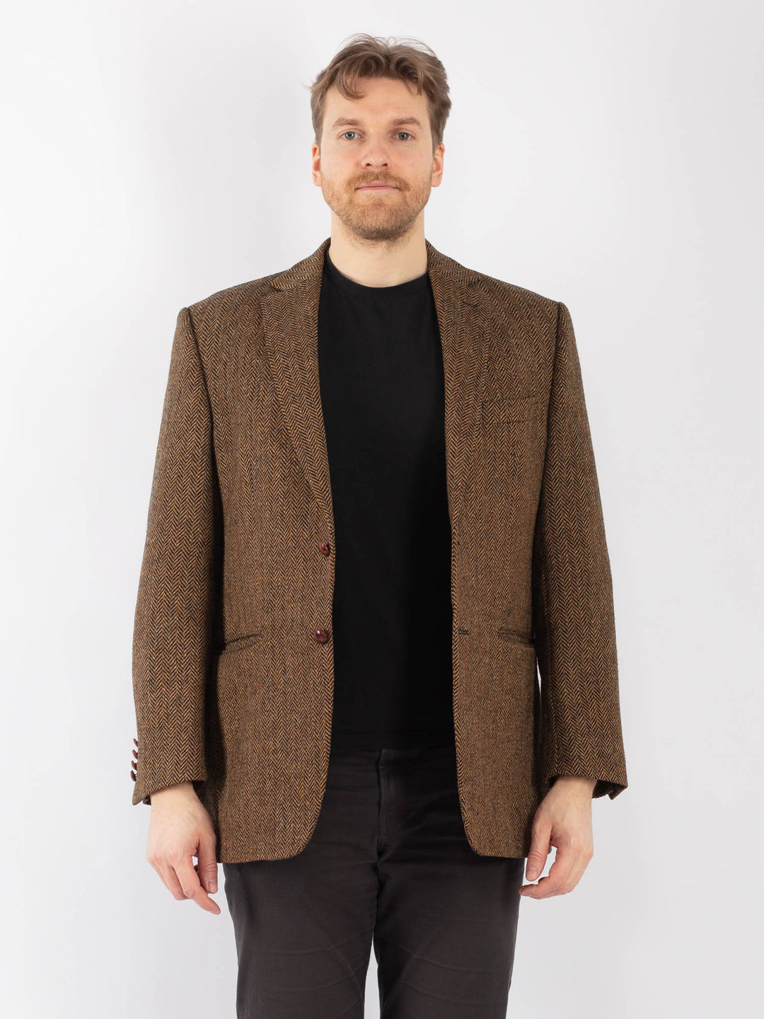 Vintage 90's Men Wool Blazer Jacket in Brown