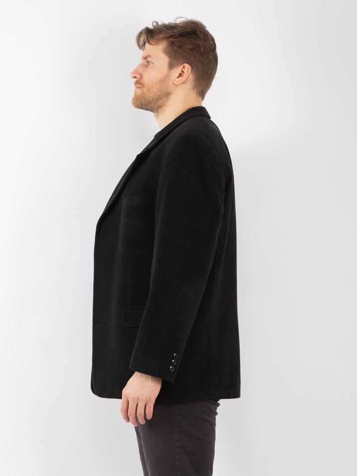 Vintage 90's Men Cashmere Wool Blend Blazer Jacket in Dark Gray