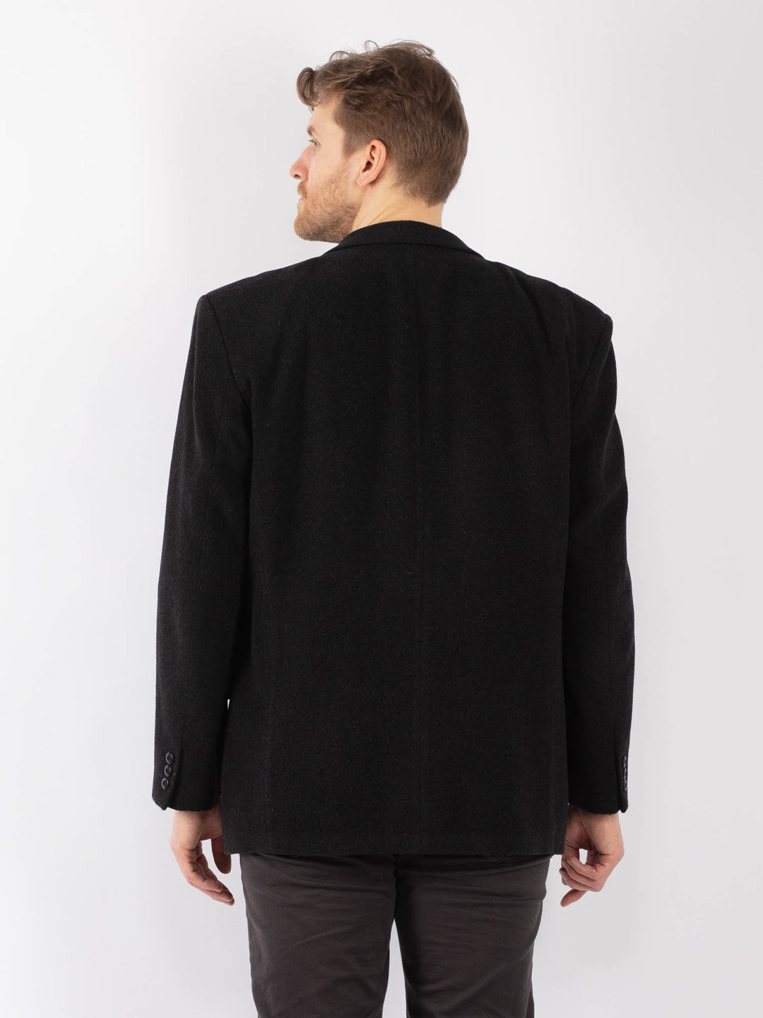 Vintage 90's Men Cashmere Wool Blend Blazer Jacket in Dark Gray