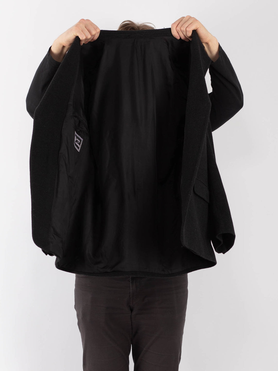 Vintage 90's Men Cashmere Wool Blend Blazer Jacket in Dark Gray