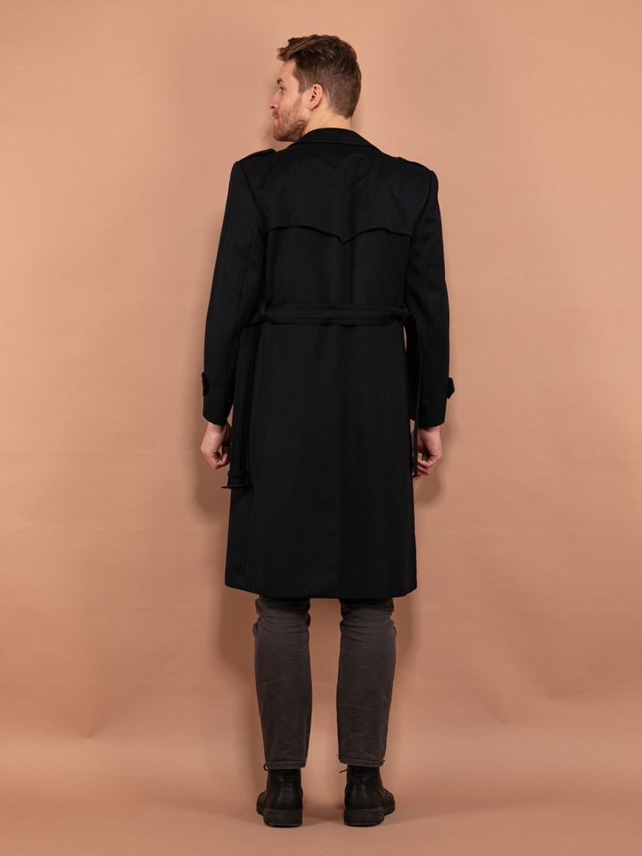 Vintage 90's Men Wool Trench Coat in Navy Blue - NorthernGrip