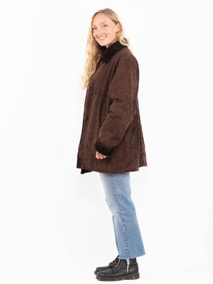 Vintage 90's Women Faux Sheepskin Coat in BrownA0492
