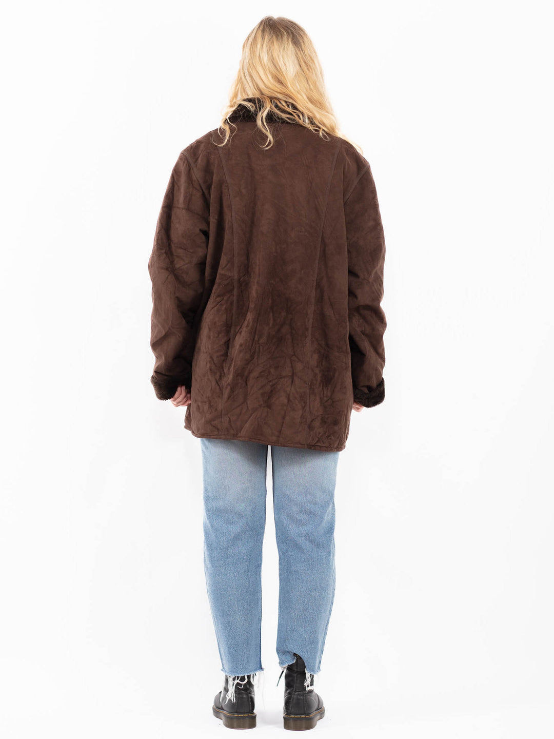 Vintage 90's Women Faux Sheepskin Coat in BrownA0492
