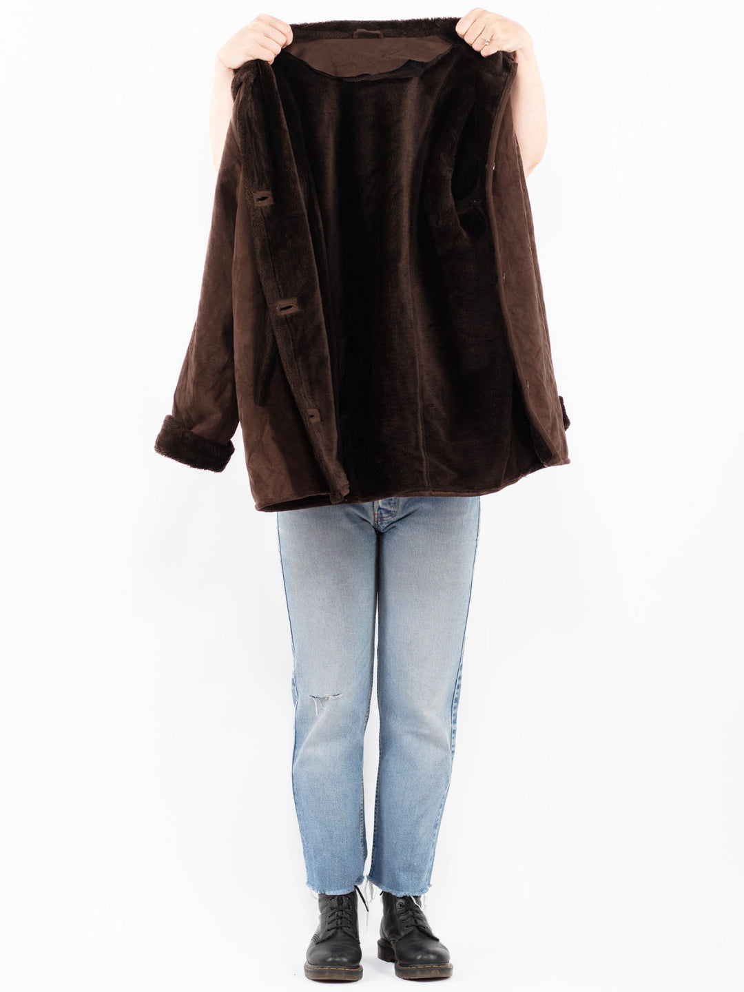 Vintage 90's Women Faux Sheepskin Coat in BrownA0492