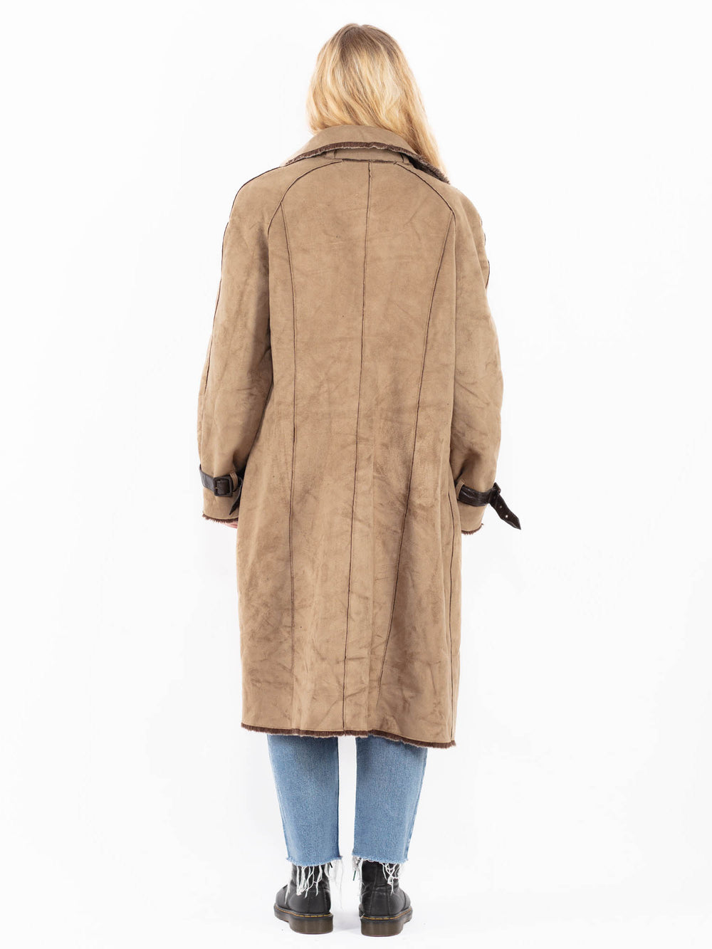 Vintage 90's Women Faux Sheepskin Coat in BeigeA0495