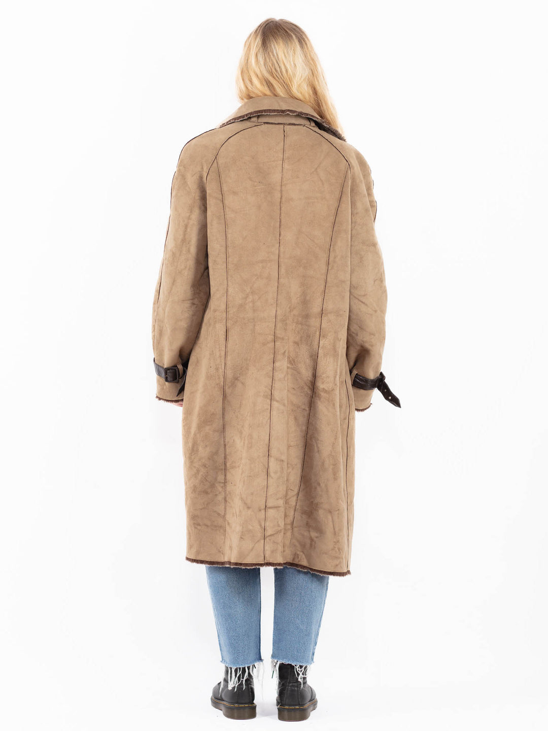 Vintage 90's Women Faux Sheepskin Coat in BeigeA0495
