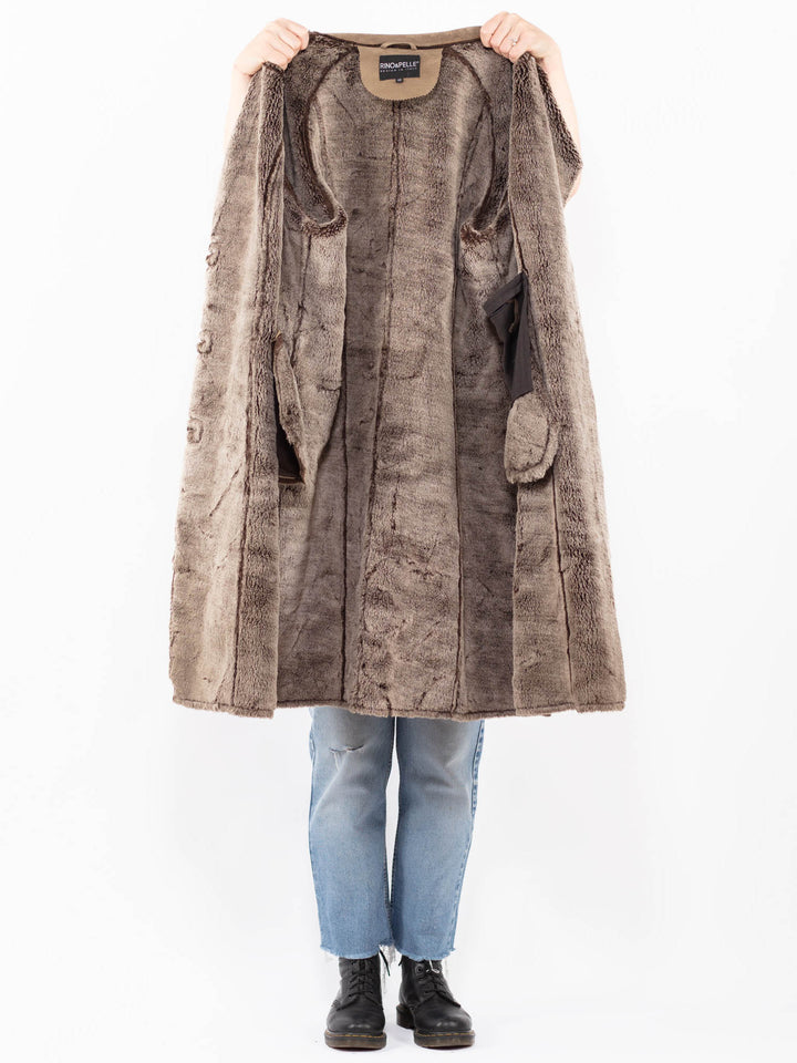 Vintage 90's Women Faux Sheepskin Coat in BeigeA0495