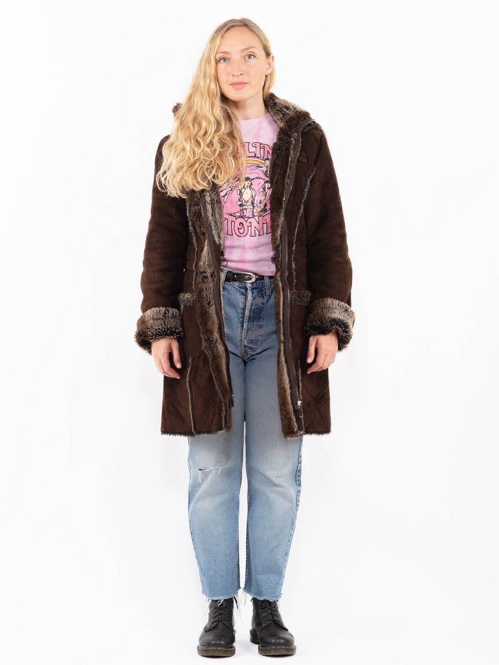 Vintage 00's Women Faux Sheepskin Coat in BrownA0511