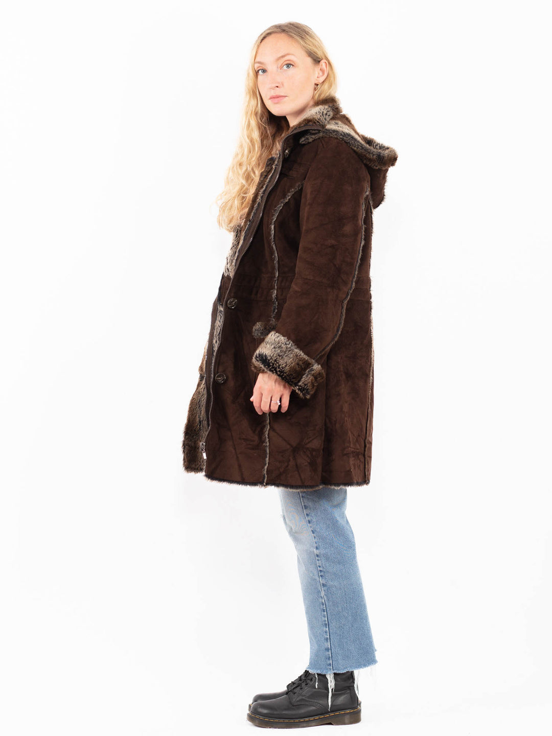 Vintage 00's Women Faux Sheepskin Coat in BrownA0511