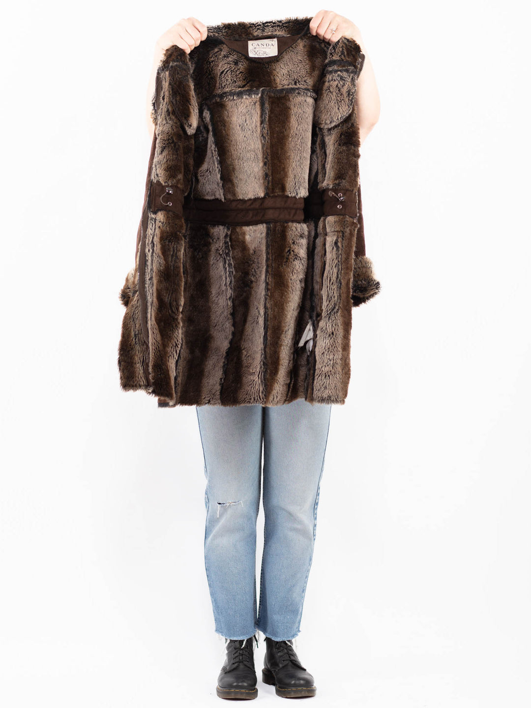 Vintage 00's Women Faux Sheepskin Coat in BrownA0511