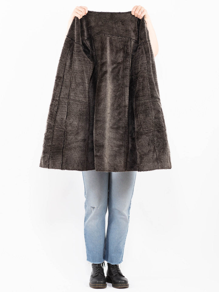 Vintage 90's Women Faux Sheepskin Coat in BlackA0512