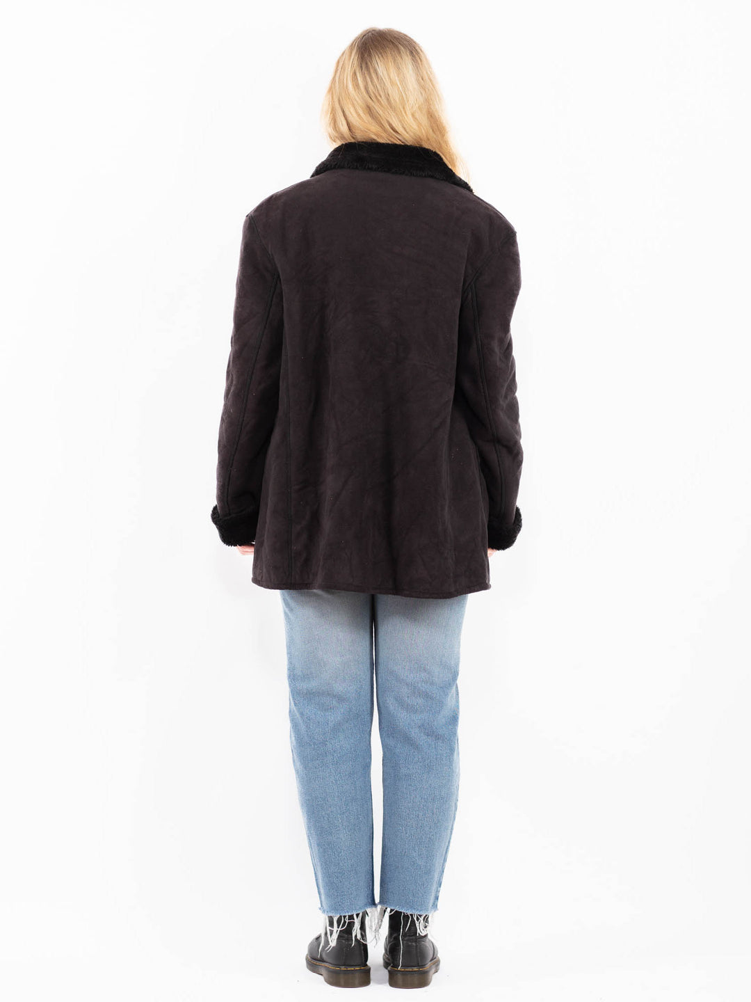 Vintage 90's Women Faux Sheepskin Coat in BlackA0515