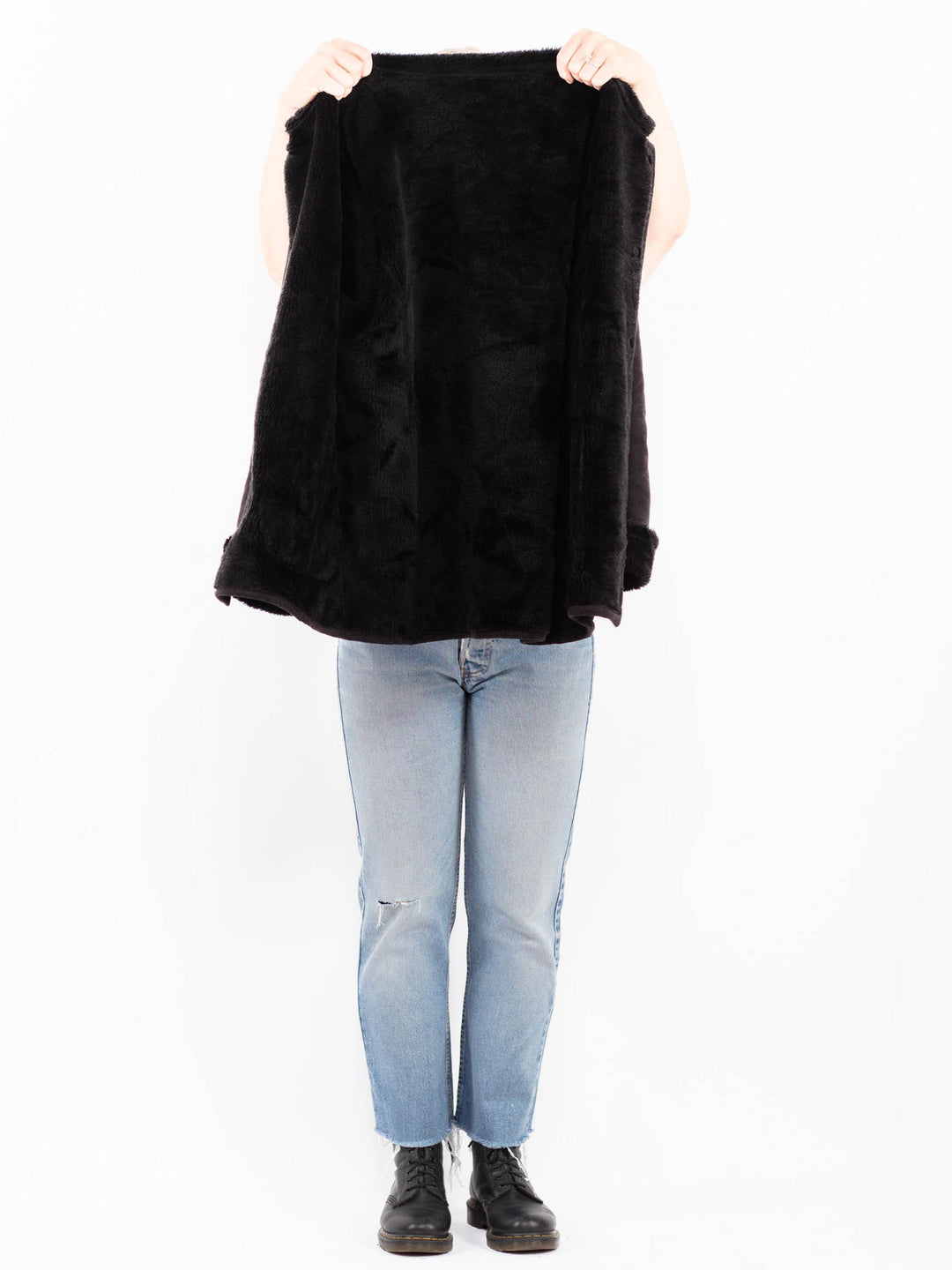 Vintage 90's Women Faux Sheepskin Coat in BlackA0515