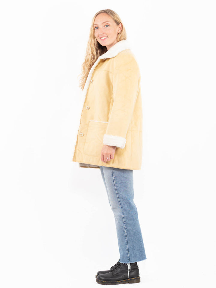 Vintage 90's Women Faux Sheepskin Coat in YellowA0516