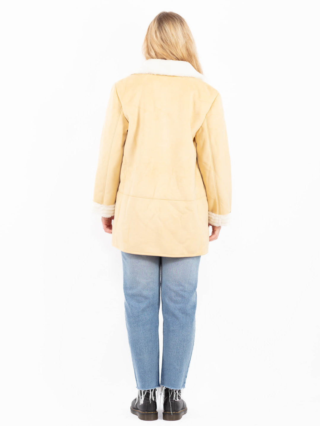 Vintage 90's Women Faux Sheepskin Coat in YellowA0516