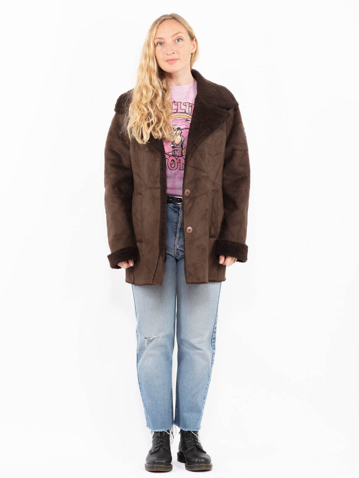 Vintage 90's Women Faux Sheepskin Coat in BrownA0518