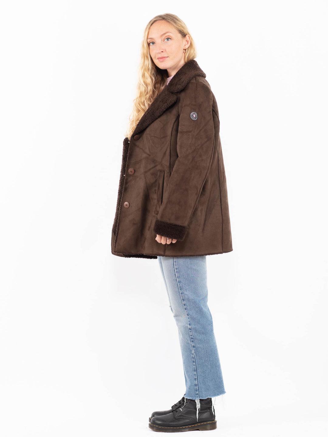 Vintage 90's Women Faux Sheepskin Coat in BrownA0518