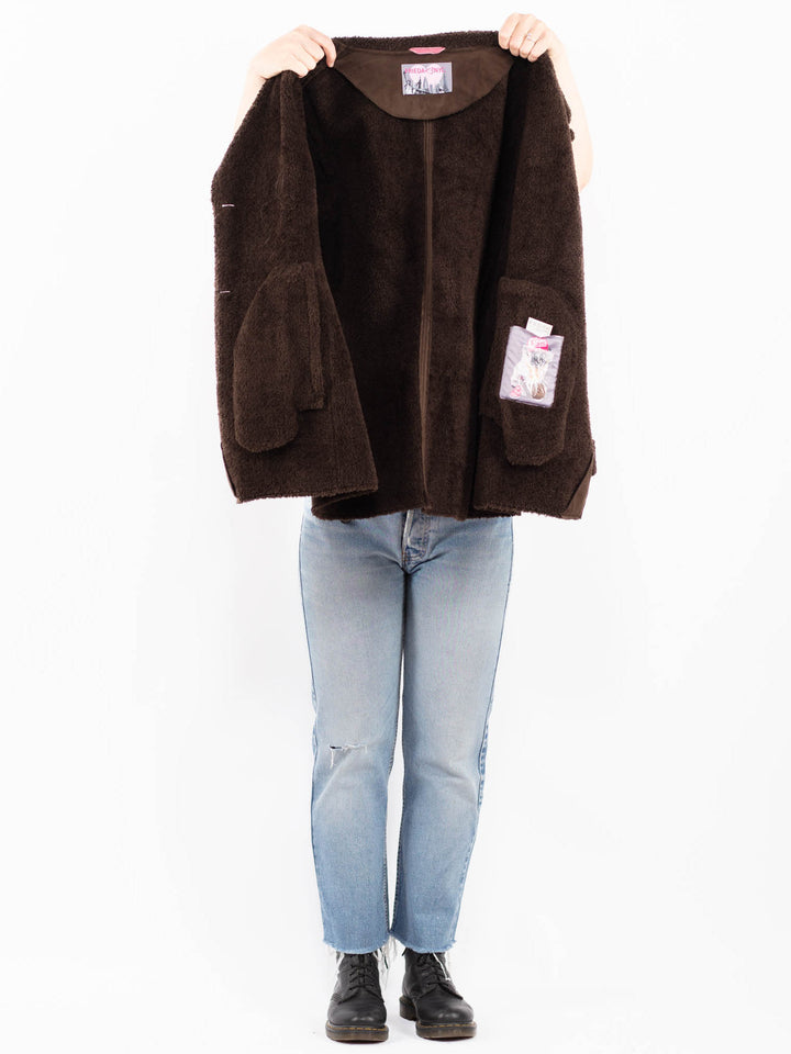 Vintage 90's Women Faux Sheepskin Coat in BrownA0518