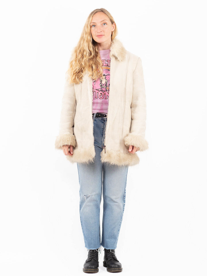Vintage 90's Women Faux Sheepskin Coat in BeigeA0523