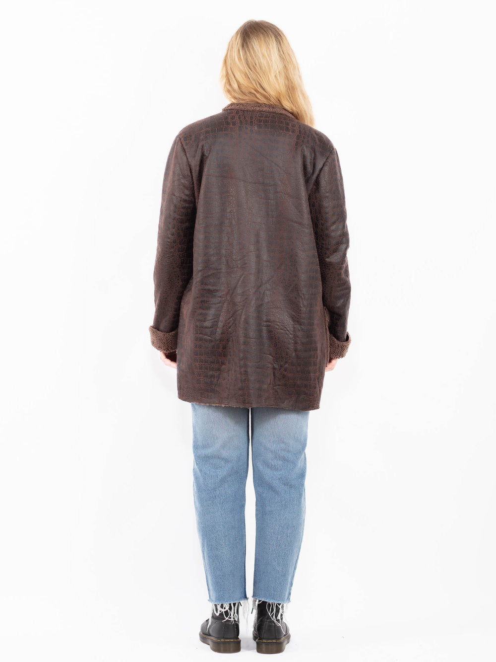 Vintage 90's Women Faux Sheepskin Coat in BrownA0528