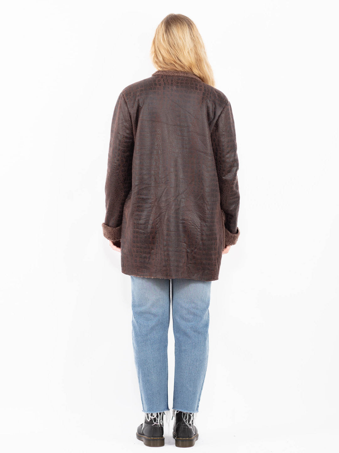 Vintage 90's Women Faux Sheepskin Coat in BrownA0528