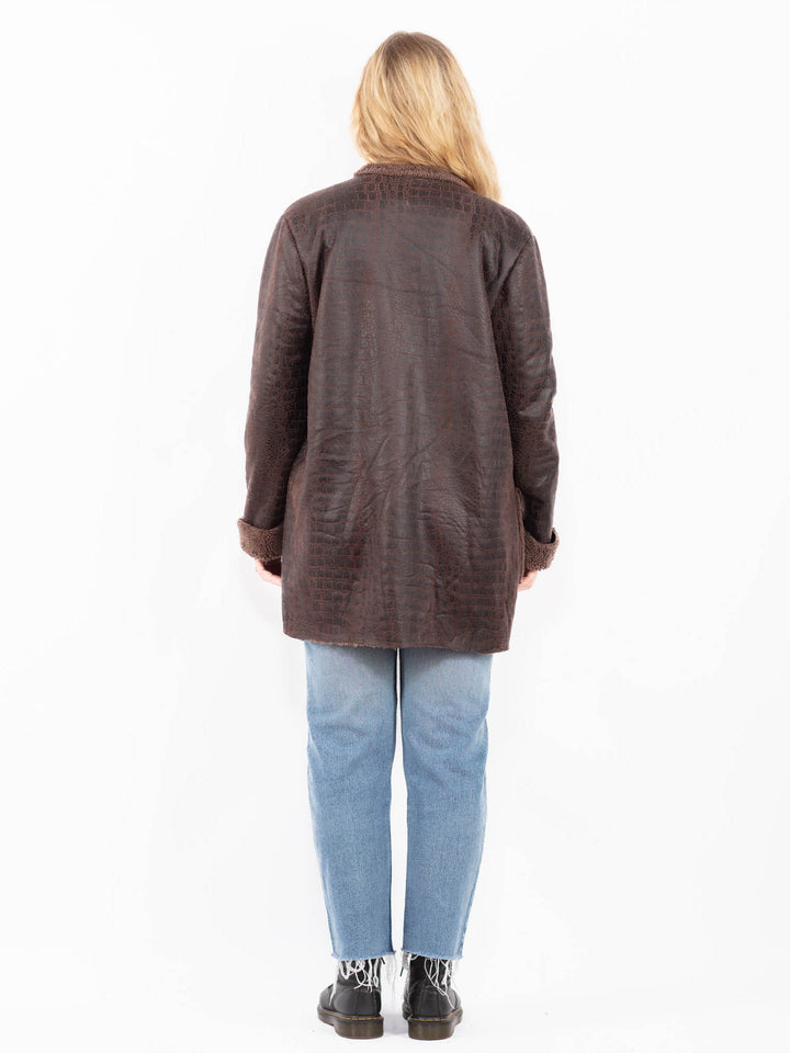 Vintage 90's Women Faux Sheepskin Coat in BrownA0528