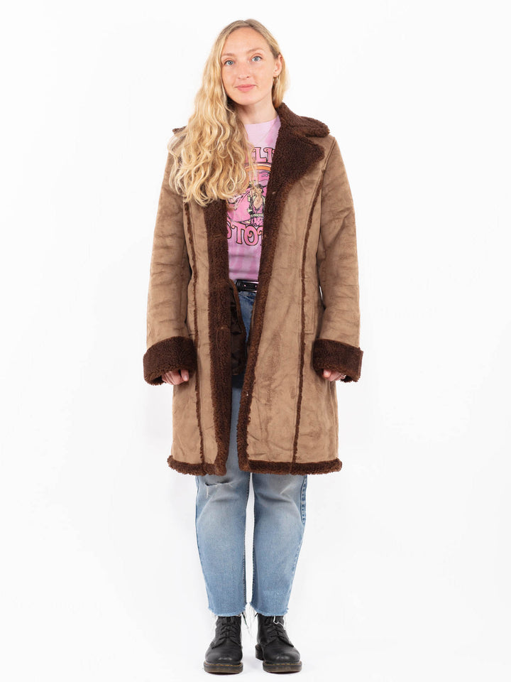 Vintage 90's Women Faux Sheepskin Coat in BeigeA0530