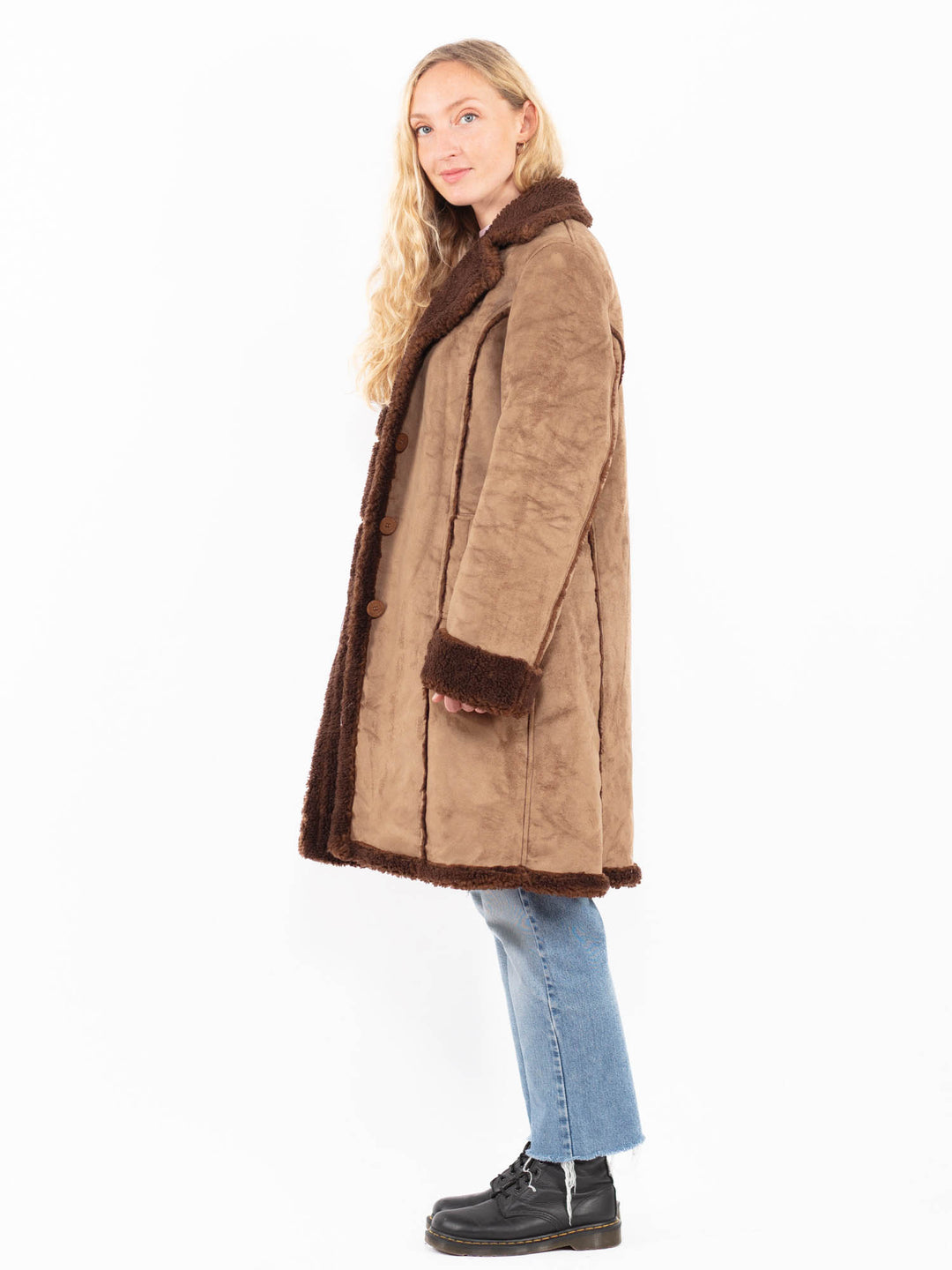 Vintage 90's Women Faux Sheepskin Coat in BeigeA0530