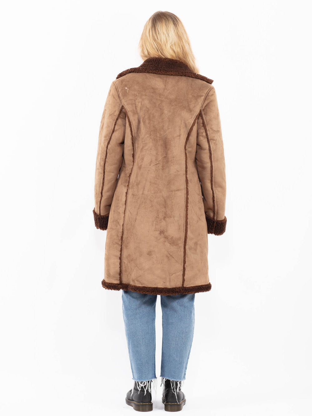 Vintage 90's Women Faux Sheepskin Coat in BeigeA0530