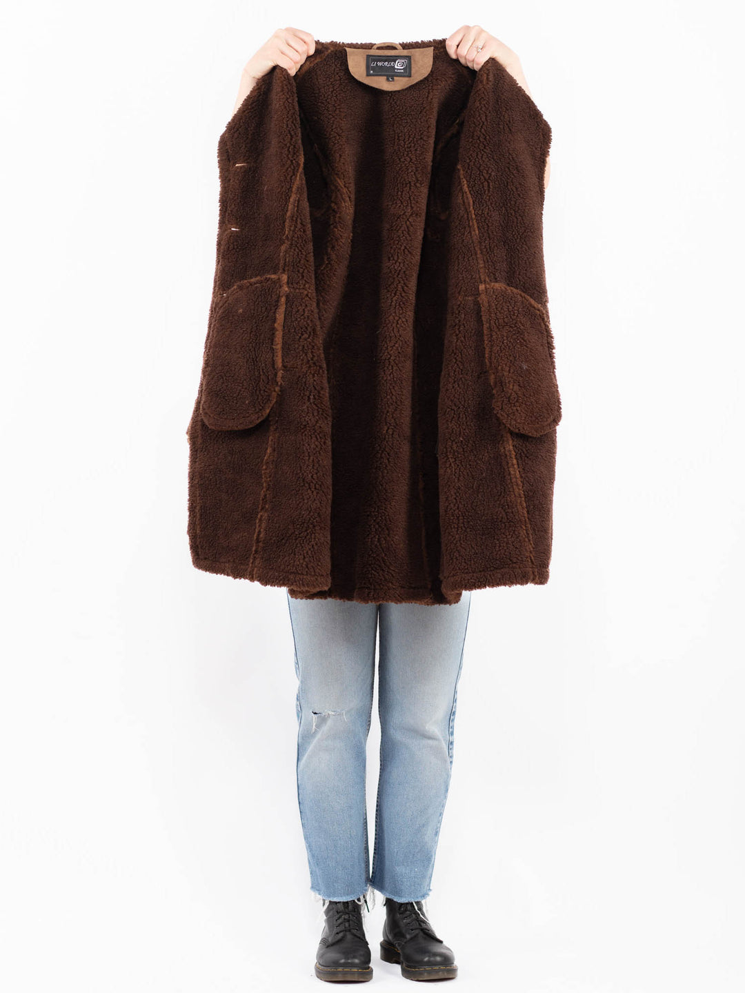 Vintage 90's Women Faux Sheepskin Coat in BeigeA0530