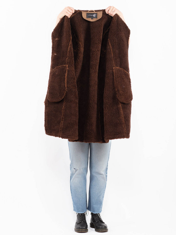 Vintage 90's Women Faux Sheepskin Coat in BeigeA0530